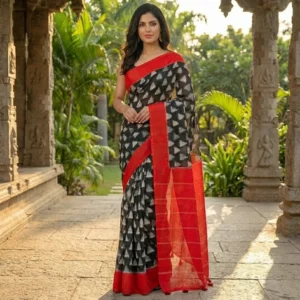 Mul mul cotton saree black and red