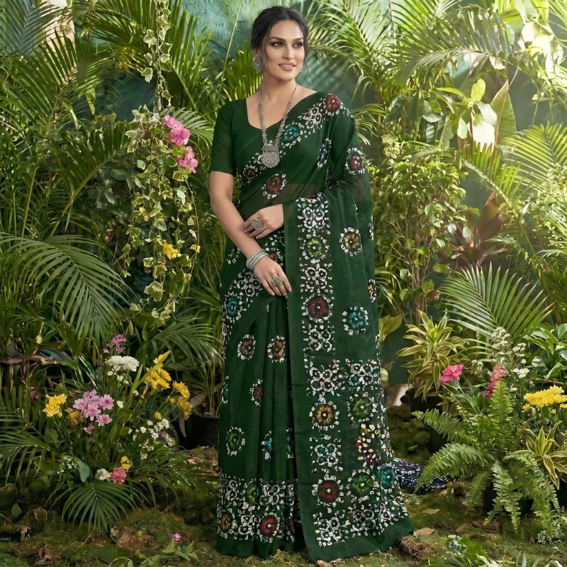 dark green mul mul saree