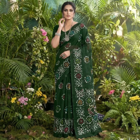 dark green mul saree