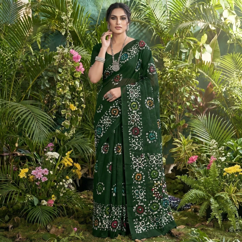 dark green mul saree