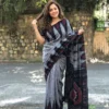 grey mulmul cotton saree