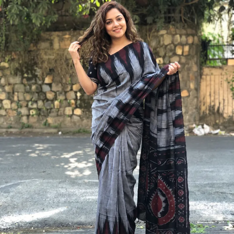 grey mulmul cotton saree