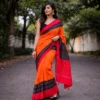 mul cotton saree black and red