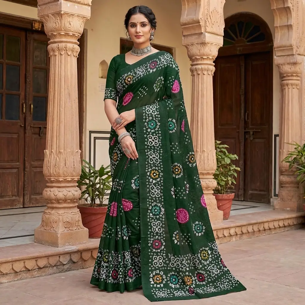 mul mul green saree design