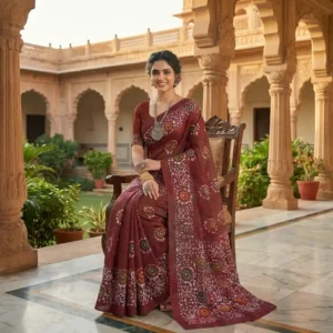 mulmul saree maroon colour