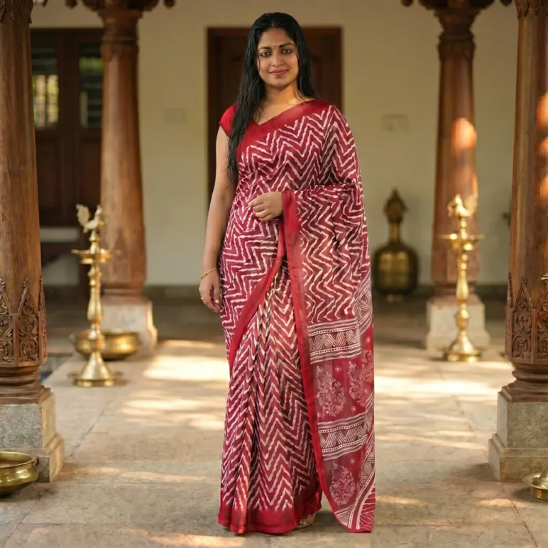 Soft moss patta red saree