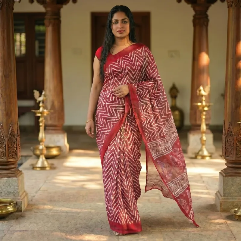 Soft moss red saree