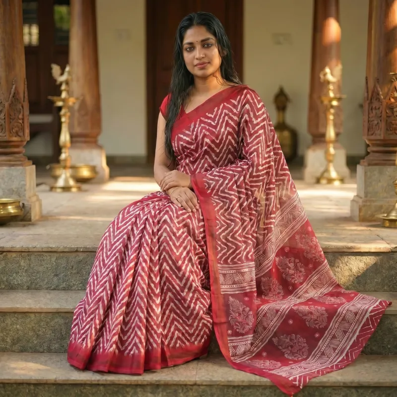 moss patta red saree